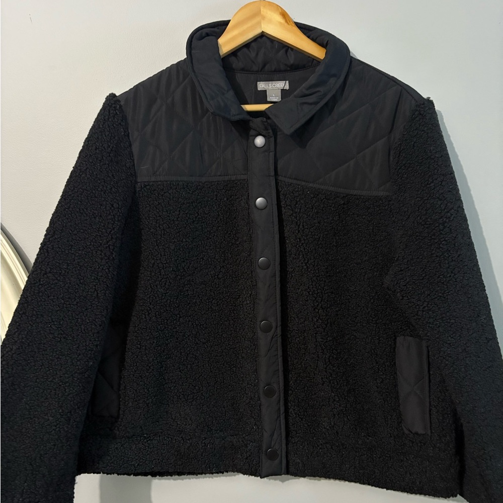 falls creek black quilted sherpa snap button jacket